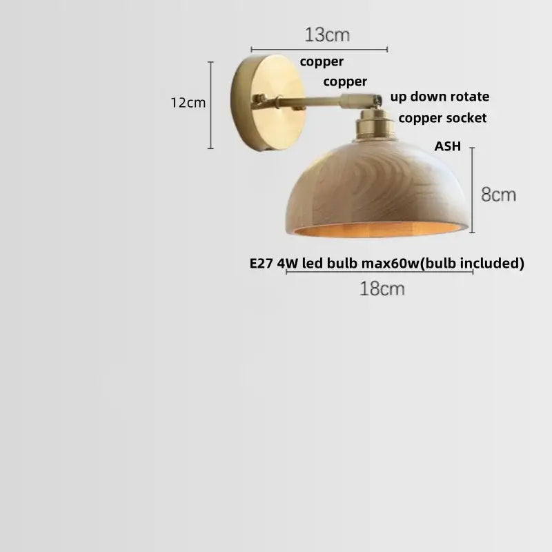 DecorBites™ Ash Wood LED Wall Lights Living Room Porch Stair Nordic Modern Up Down Rotate Pull Chain Switch Bedside Lamp