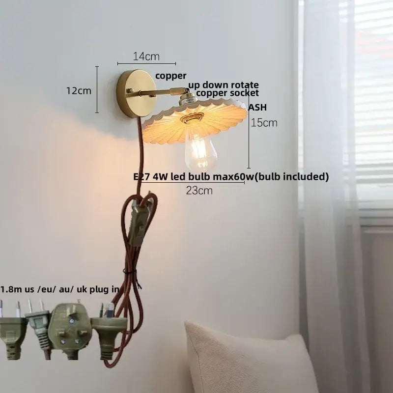 DecorBites™ Ash Wood LED Wall Lights Living Room Porch Stair Nordic Modern Up Down Rotate Pull Chain Switch Bedside Lamp