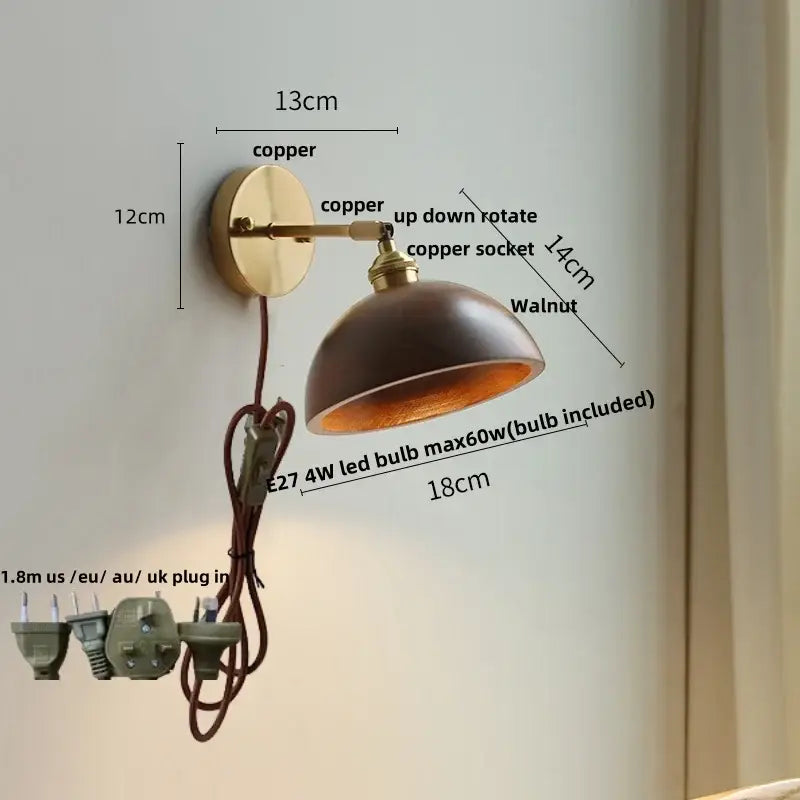DecorBites™ Ash Wood LED Wall Lights Living Room Porch Stair Nordic Modern Up Down Rotate Pull Chain Switch Bedside Lamp