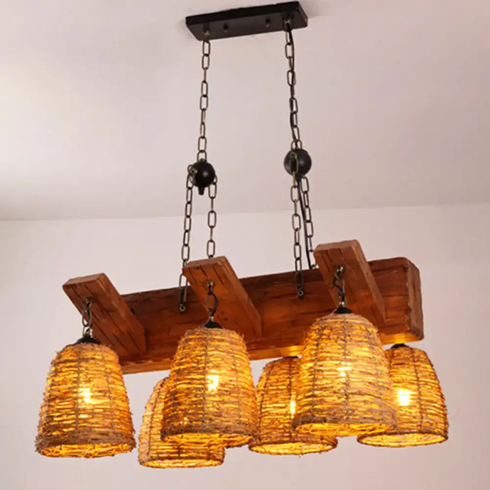 DecorBites™ Asia Rattan Island Dining Room Light Fixture, Brown Tapered Suspension