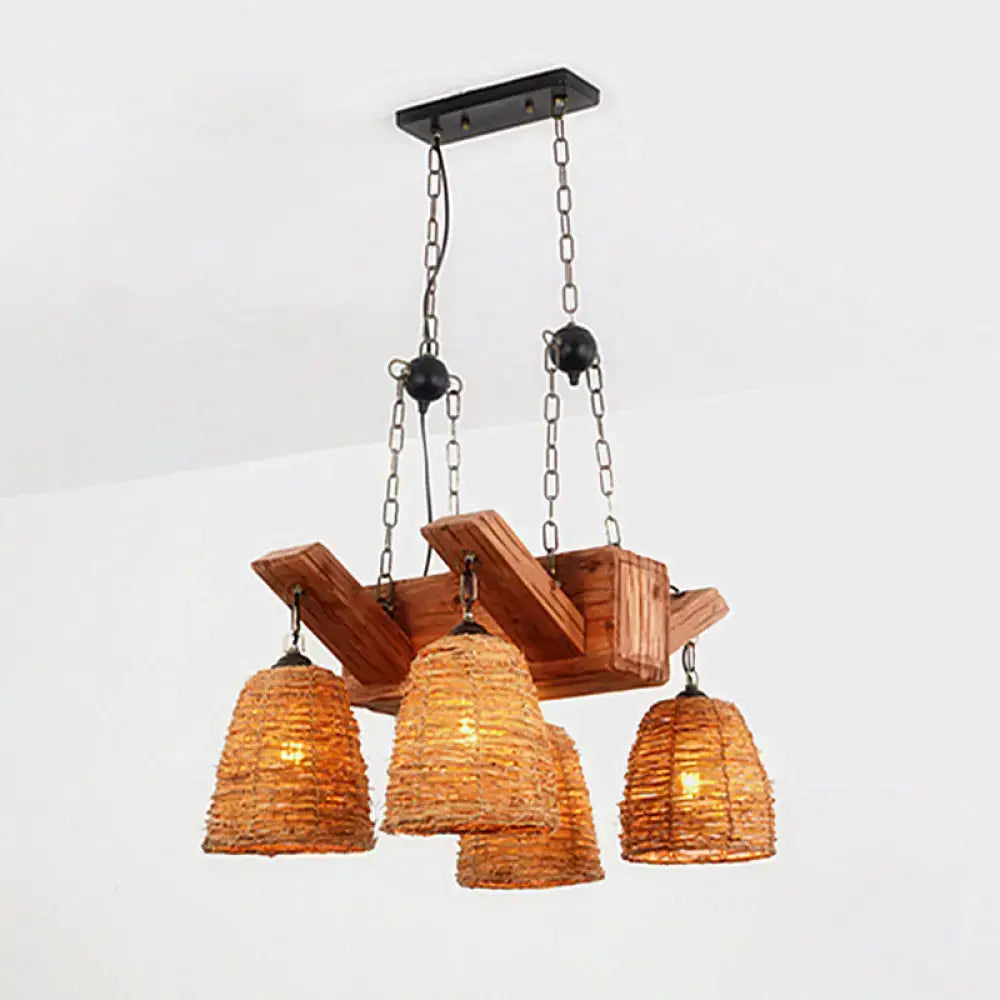 DecorBites™ Asia Rattan Island Dining Room Light Fixture, Brown Tapered Suspension
