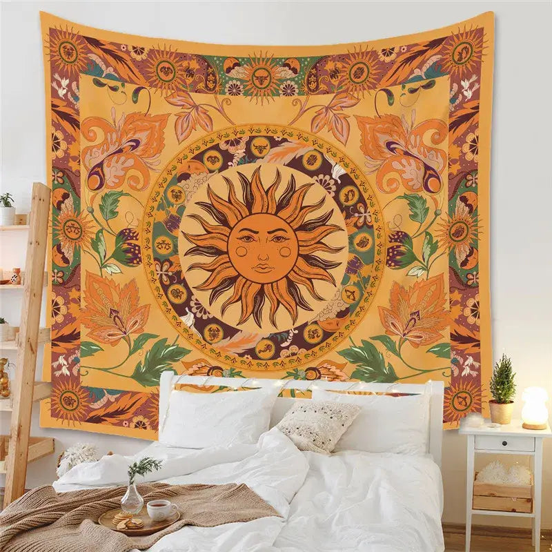 DecorBites™ Astrology Chart Tarot Tapestry Wheel Sun Moon Tree Mushroom Wall Hanging