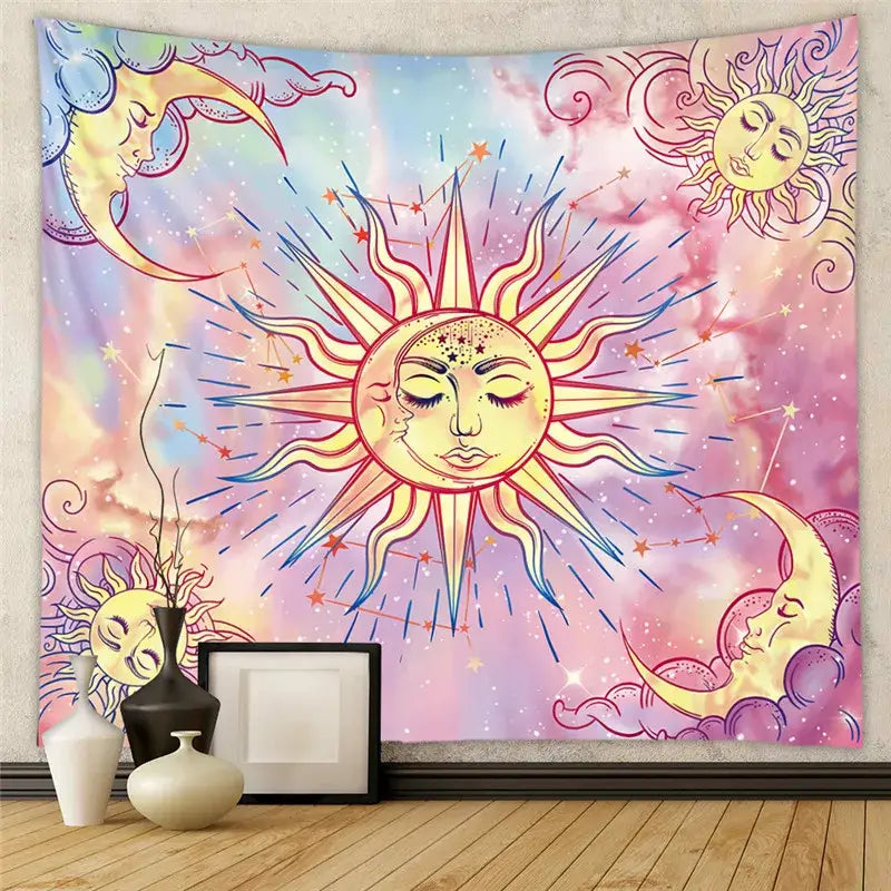 DecorBites™ Astrology Chart Tarot Tapestry Wheel Sun Moon Tree Mushroom Wall Hanging