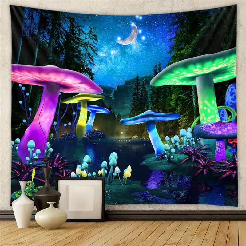 DecorBites™ Astrology Chart Tarot Tapestry Wheel Sun Moon Tree Mushroom Wall Hanging