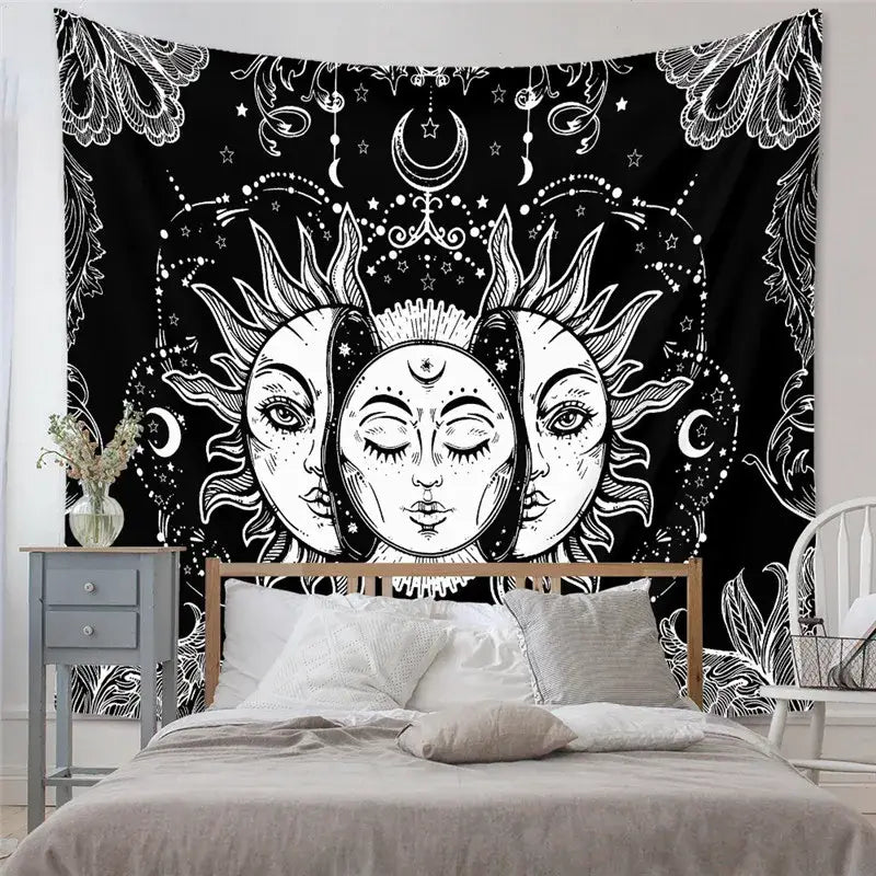 DecorBites™ Astrology Chart Tarot Tapestry Wheel Sun Moon Tree Mushroom Wall Hanging