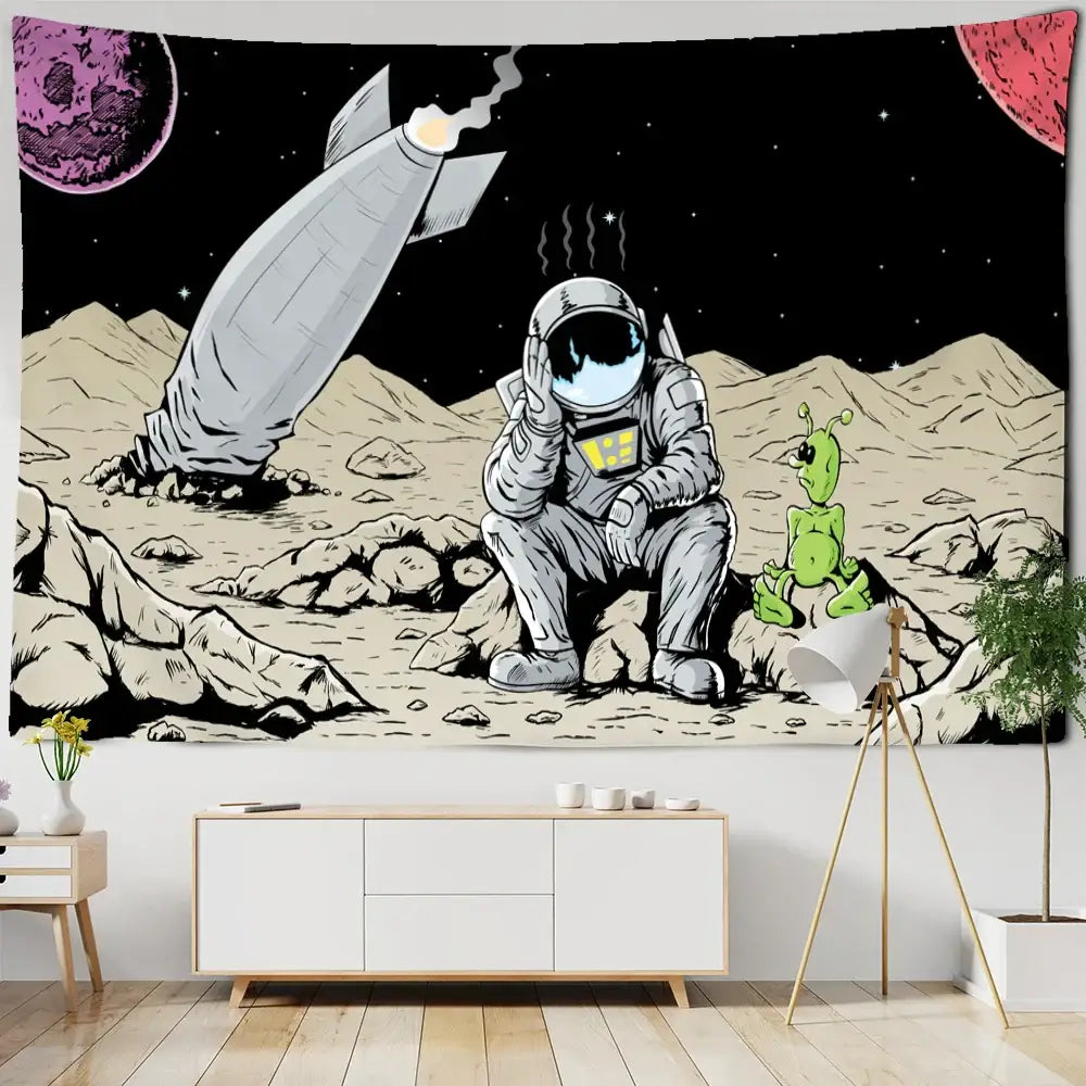 DecorBites™ Astronaut Alien Tapestry Wall Hanging Kawaii Universe Mystic Home Decor