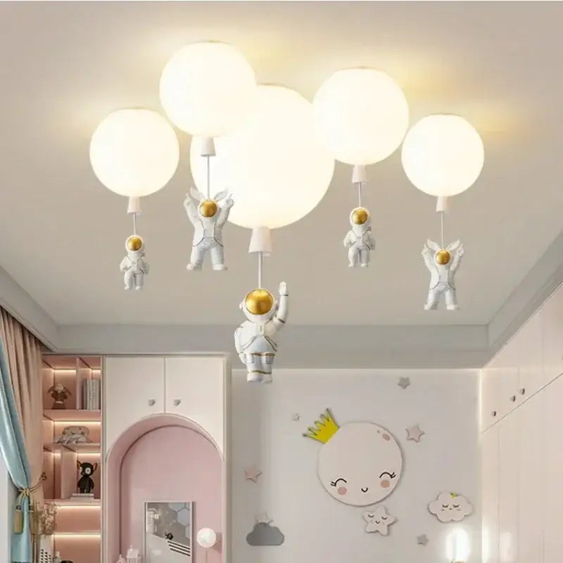 DecorBites™ Astronaut Balloon Ceiling Lamp: Modern Minimalist LED Chandelier for Kids' Room