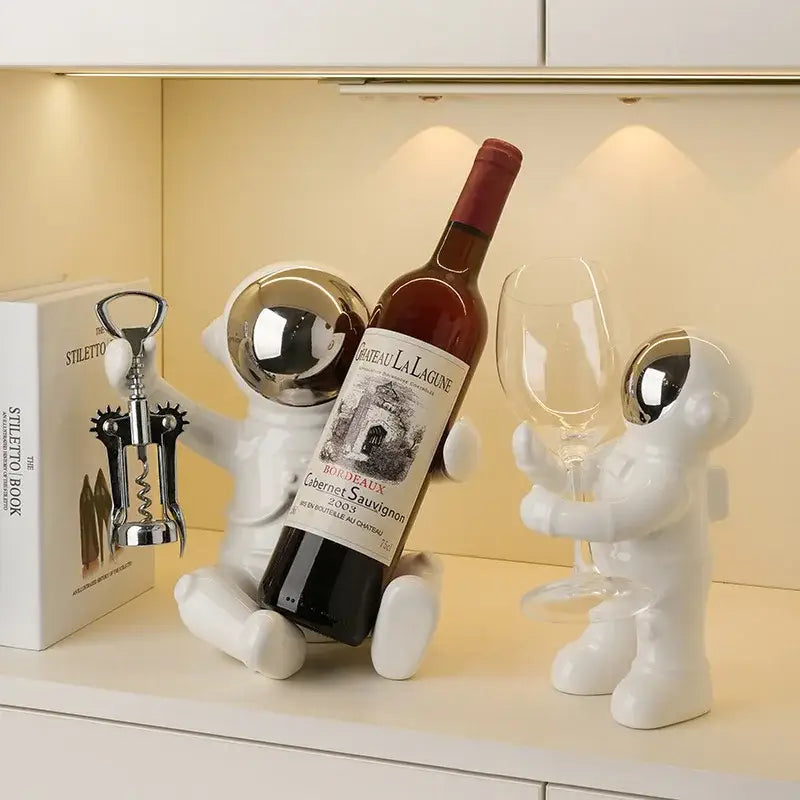 DecorBites™ Astronaut Ceramic Wine Rack: Handmade Bar Accessories, Animal Sculpture Figurine