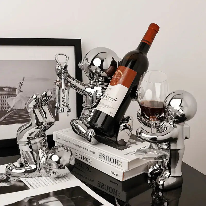 DecorBites™ Astronaut Ceramic Wine Rack: Handmade Bar Accessories, Animal Sculpture Figurine