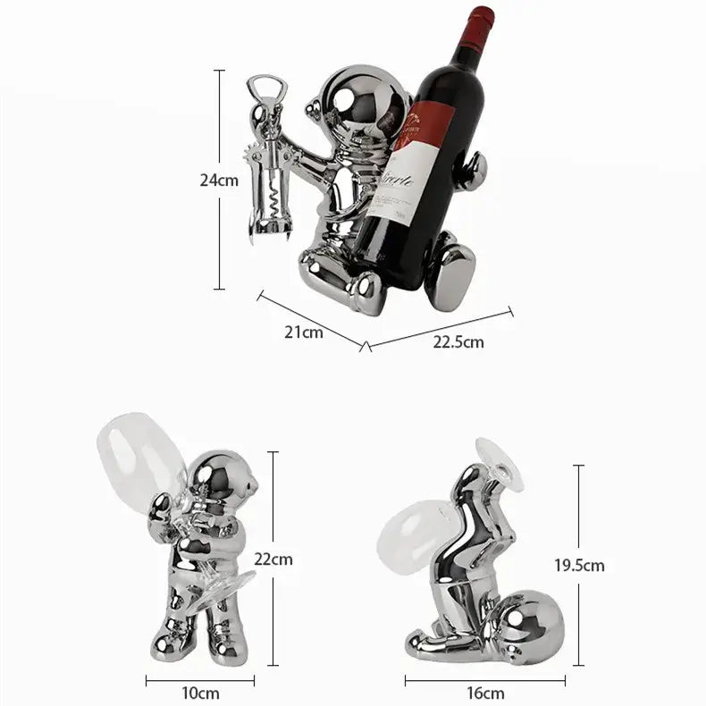 DecorBites™ Astronaut Ceramic Wine Rack: Handmade Bar Accessories, Animal Sculpture Figurine