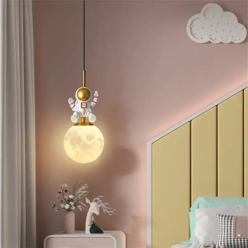 DecorBites™ Astronaut Chandelier: Personalized Children's Room Decor Lighting for Warm Atmosphere