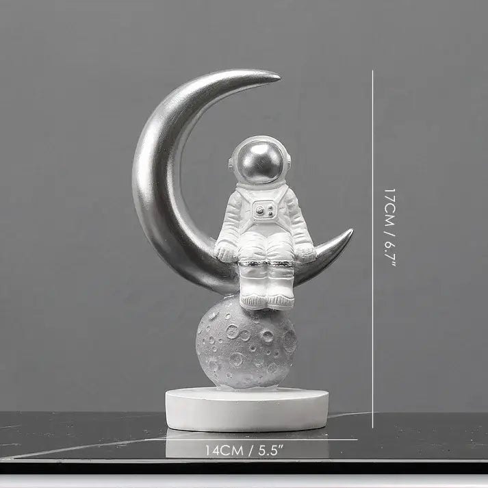 DecorBites™ Astronaut Figurines: Modern Spaceman with Moon Sculpture, Perfect Gift for Man & Boyfriend