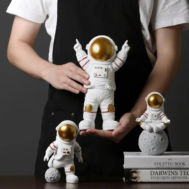 DecorBites™ Astronaut Figurines: Modern Spaceman with Moon Sculpture, Perfect Gift for Man & Boyfriend