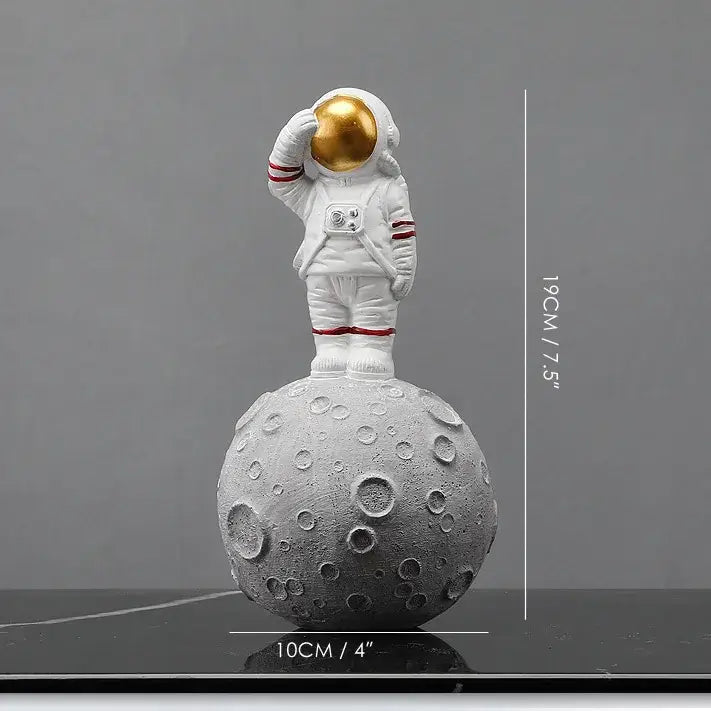 DecorBites™ Astronaut Figurines: Modern Spaceman with Moon Sculpture, Perfect Gift for Man & Boyfriend