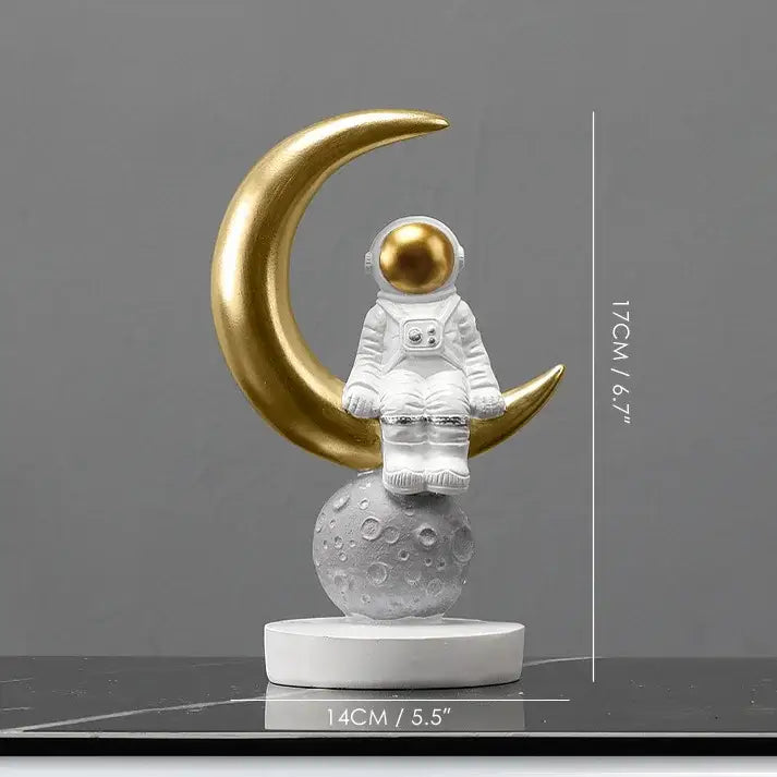 DecorBites™ Astronaut Figurines: Modern Spaceman with Moon Sculpture, Perfect Gift for Man & Boyfriend