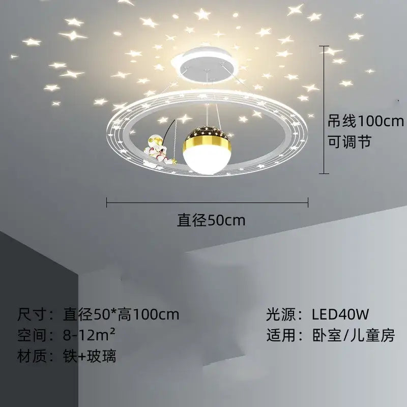 DecorBites™ Astronaut LED Chandeliers: Remote-controlled Ceiling Pendant for Children's Room, Boy's Study, Nursery