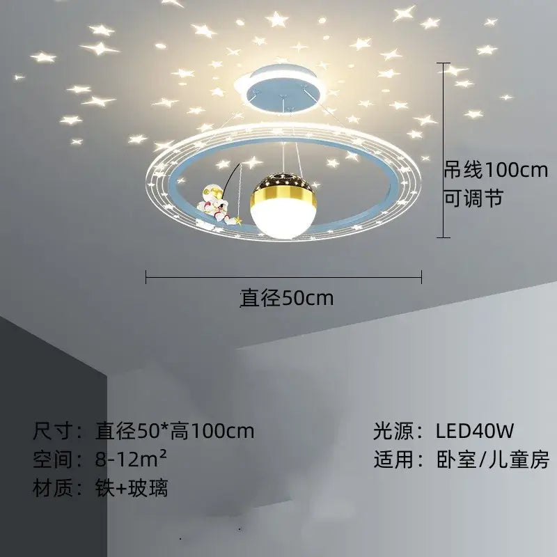 DecorBites™ Astronaut LED Chandeliers: Remote-controlled Ceiling Pendant for Children's Room, Boy's Study, Nursery