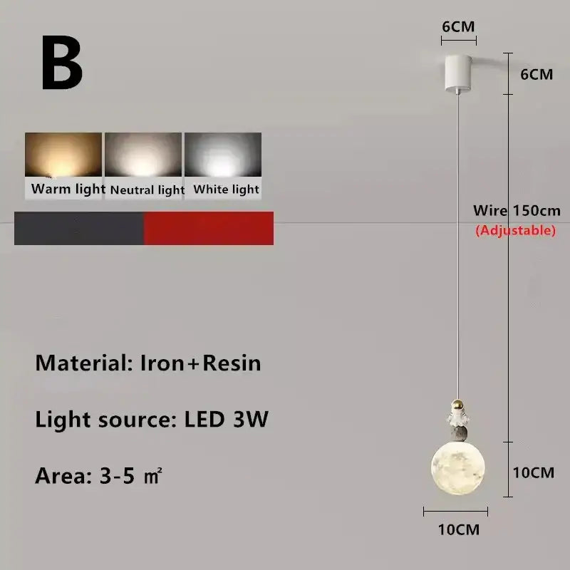 DecorBites™ Astronaut Lunar Pendant Light Modern Minimalist TV Bedroom Decor