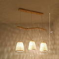 DecorBites™ Bamboo Bell Shade Pendant Light - South-east Asian Tea Room Island Lighting with 3 Heads - Wood Finish