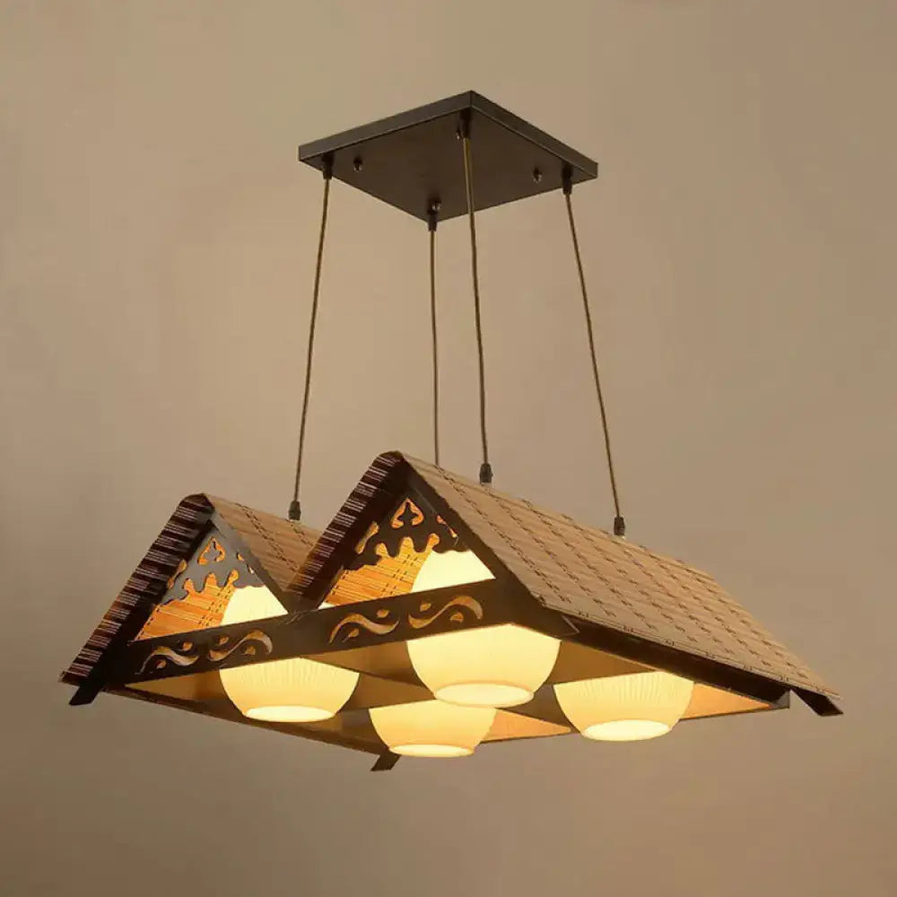 DecorBites™ Bamboo Chinese Island Pendant Light for Triangle Roof Restaurant in Wood