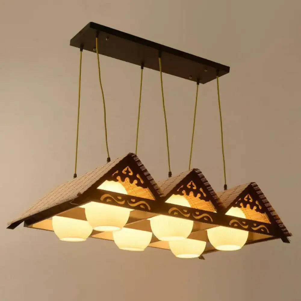 DecorBites™ Bamboo Chinese Island Pendant Light for Triangle Roof Restaurant in Wood