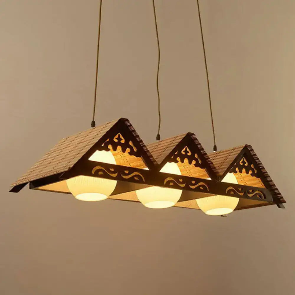 DecorBites™ Bamboo Chinese Island Pendant Light for Triangle Roof Restaurant in Wood