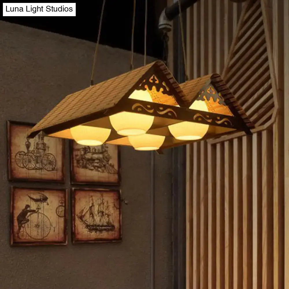 DecorBites™ Bamboo Chinese Island Pendant Light for Triangle Roof Restaurant in Wood