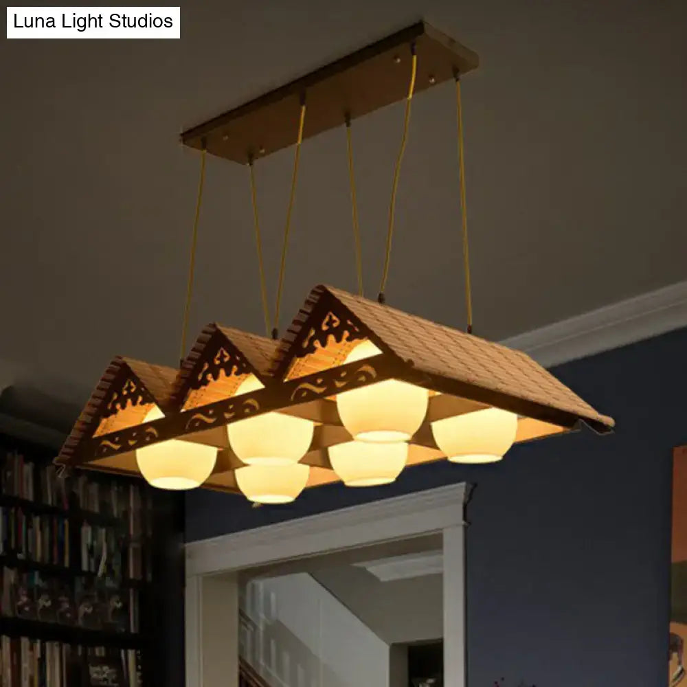 DecorBites™ Bamboo Chinese Island Pendant Light for Triangle Roof Restaurant in Wood