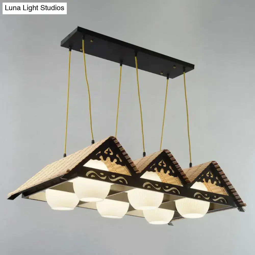 DecorBites™ Bamboo Chinese Island Pendant Light for Triangle Roof Restaurant in Wood