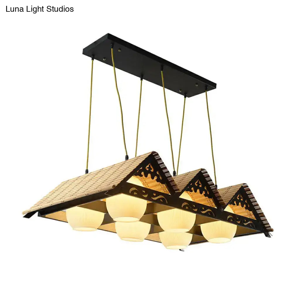 DecorBites™ Bamboo Chinese Island Pendant Light for Triangle Roof Restaurant in Wood