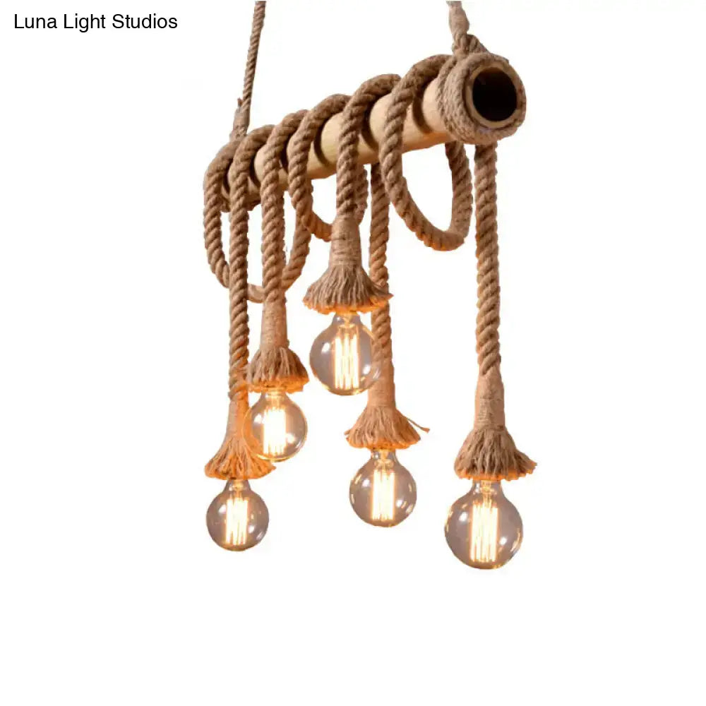 DecorBites™ Bamboo Linear Island Chandelier in Industrial Style Beige