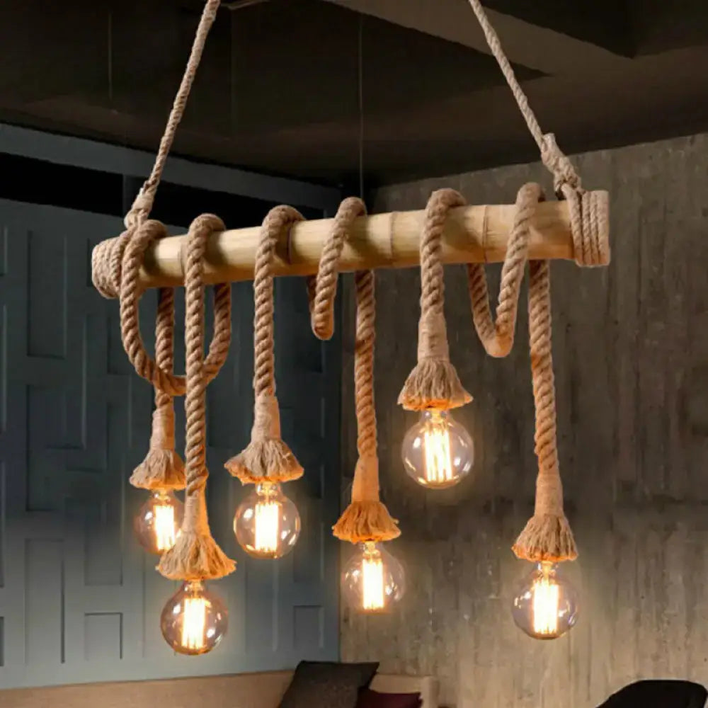 DecorBites™ Bamboo Linear Island Chandelier in Industrial Style Beige