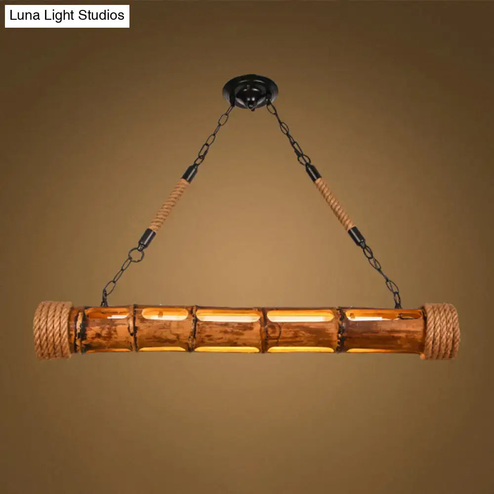 DecorBites™ Bamboo Pole LED Suspension Light - Lodge Style Dining Room Island Lamp in Wood