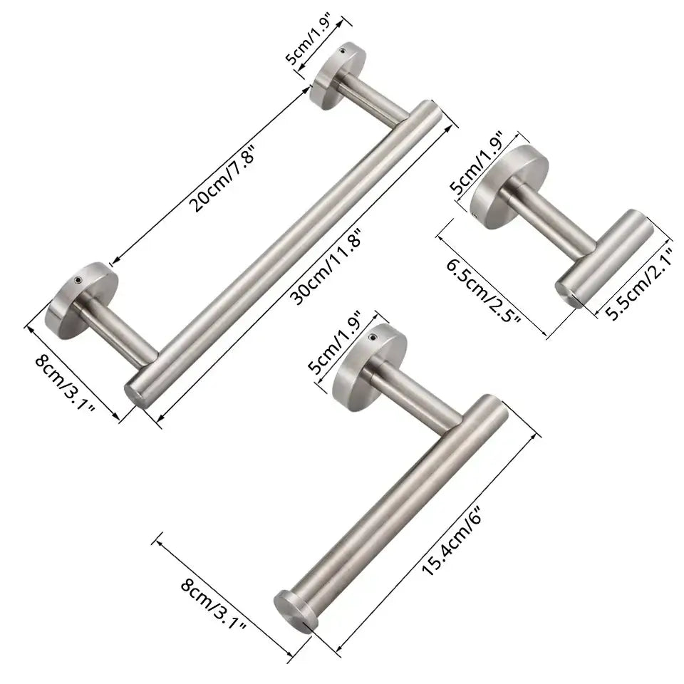 DecorBites™ Bathroom Hardware Set: Towel Bar, Robe Hook, Rack, Shelf, Tissue Holder, Hook