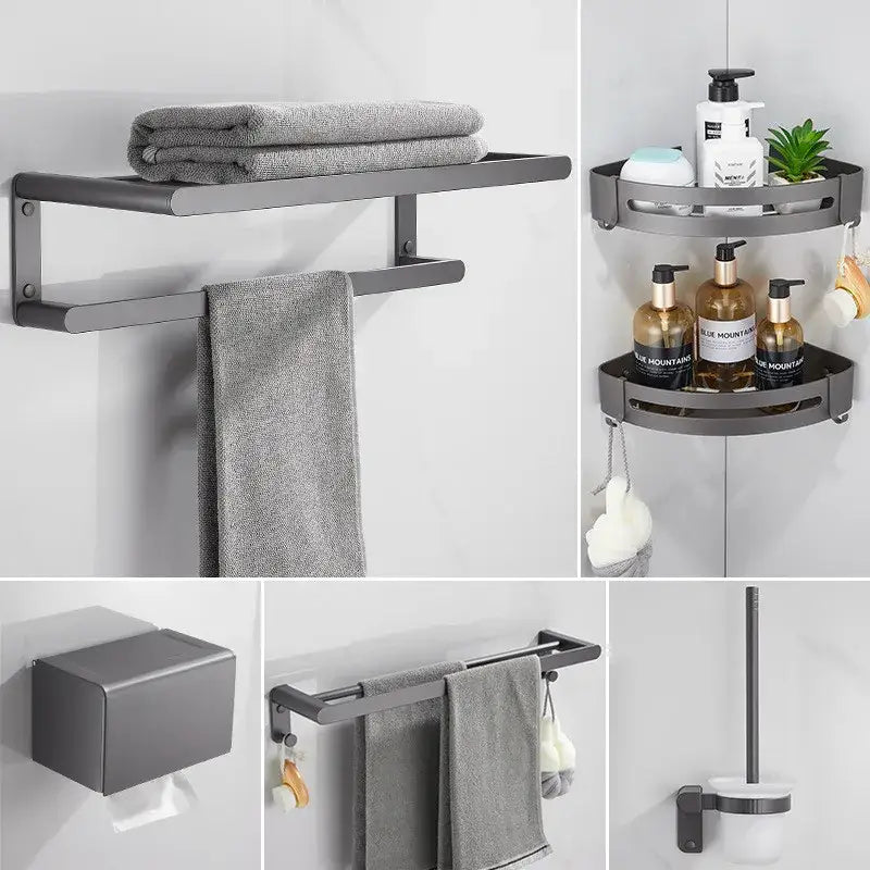 DecorBites™ Bathroom Hardware Set: Towel Rack, Shelf, Paper Holder, Towel Holder, Toilet Brush Holder