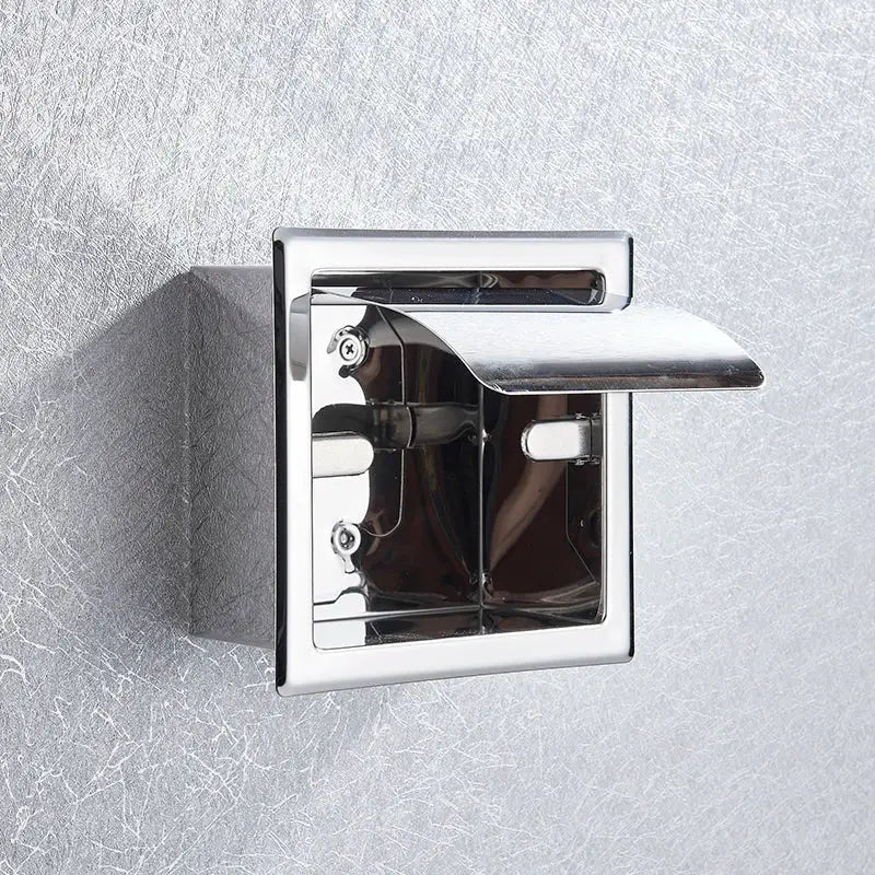 DecorBites™ Bathroom Paper Holder Matte Black/Chrome Wall-Mounted Towel Rack & Roll Paper Box