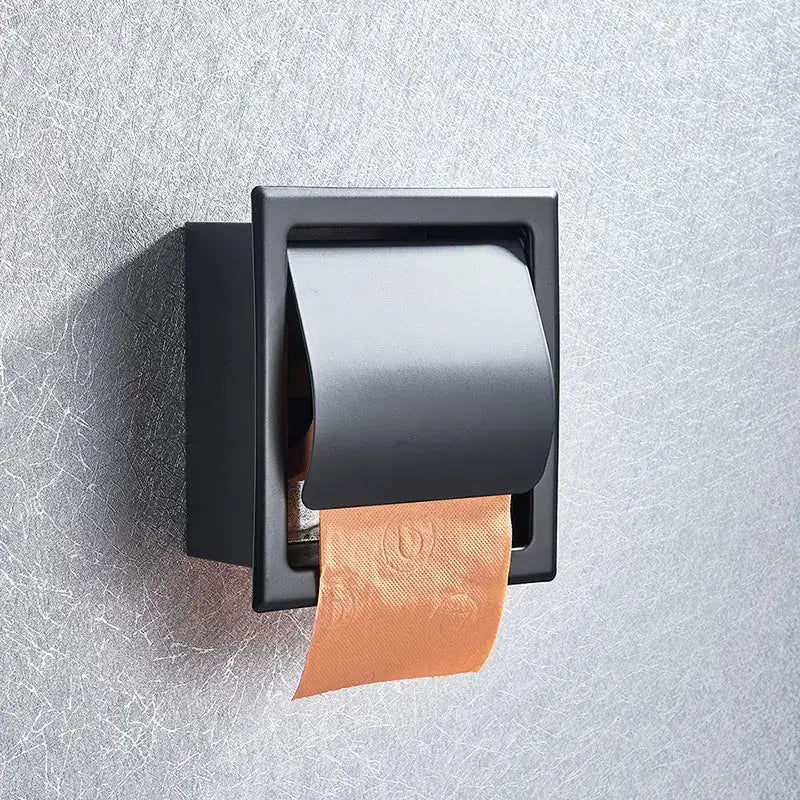 DecorBites™ Bathroom Paper Holder Matte Black/Chrome Wall-Mounted Towel Rack & Roll Paper Box