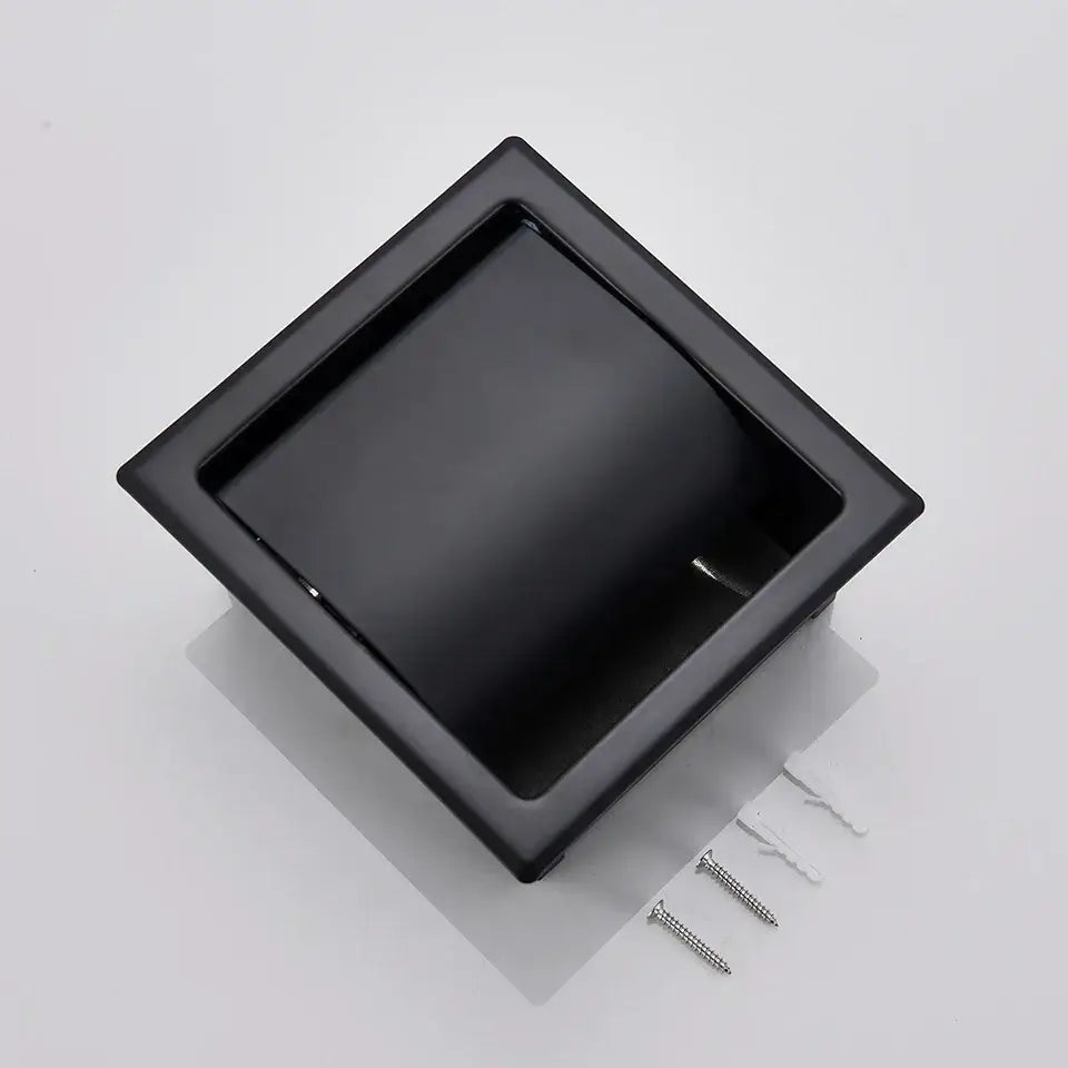 DecorBites™ Bathroom Paper Holder Matte Black/Chrome Wall-Mounted Towel Rack & Roll Paper Box