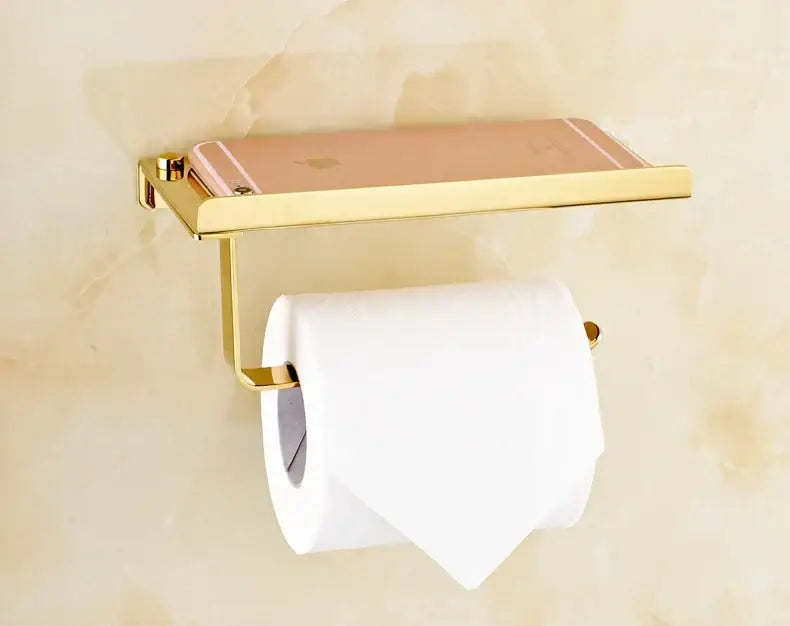 DecorBites™ Bathroom Paper Phone Holder Shelf Towel Rack Toilet Tissue Box Silver Gold