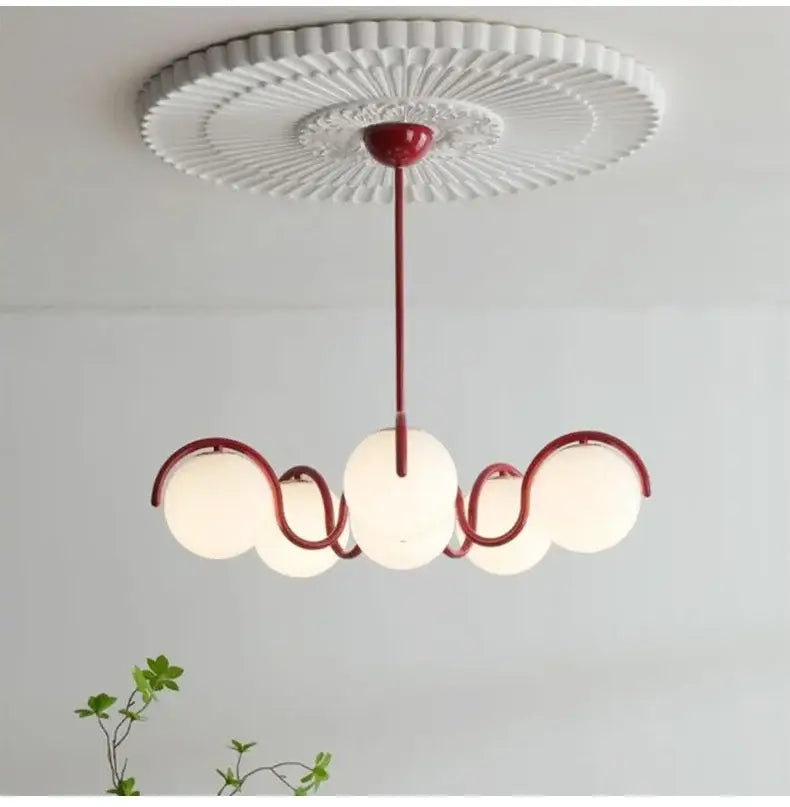 DecorBites™ Bean Glass Pendant Light, red & cream, Minimalist Nordic Chandelier for Living Room, Bedroom, Dining & Study