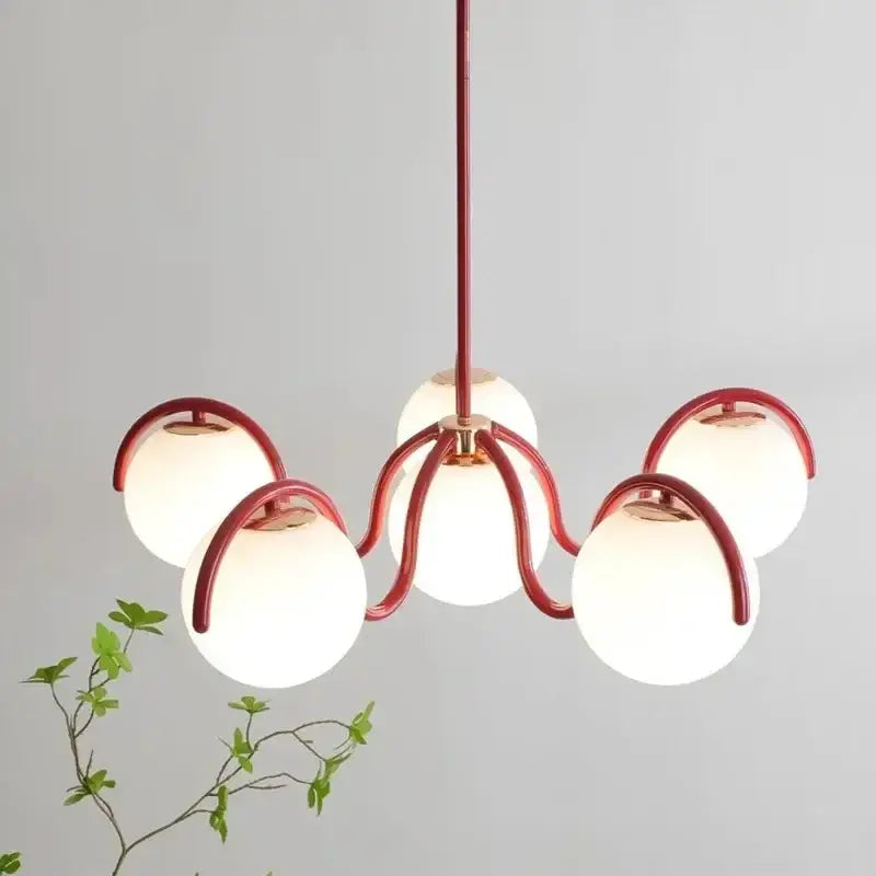 DecorBites™ Bean Glass Pendant Light, red & cream, Minimalist Nordic Chandelier for Living Room, Bedroom, Dining & Study