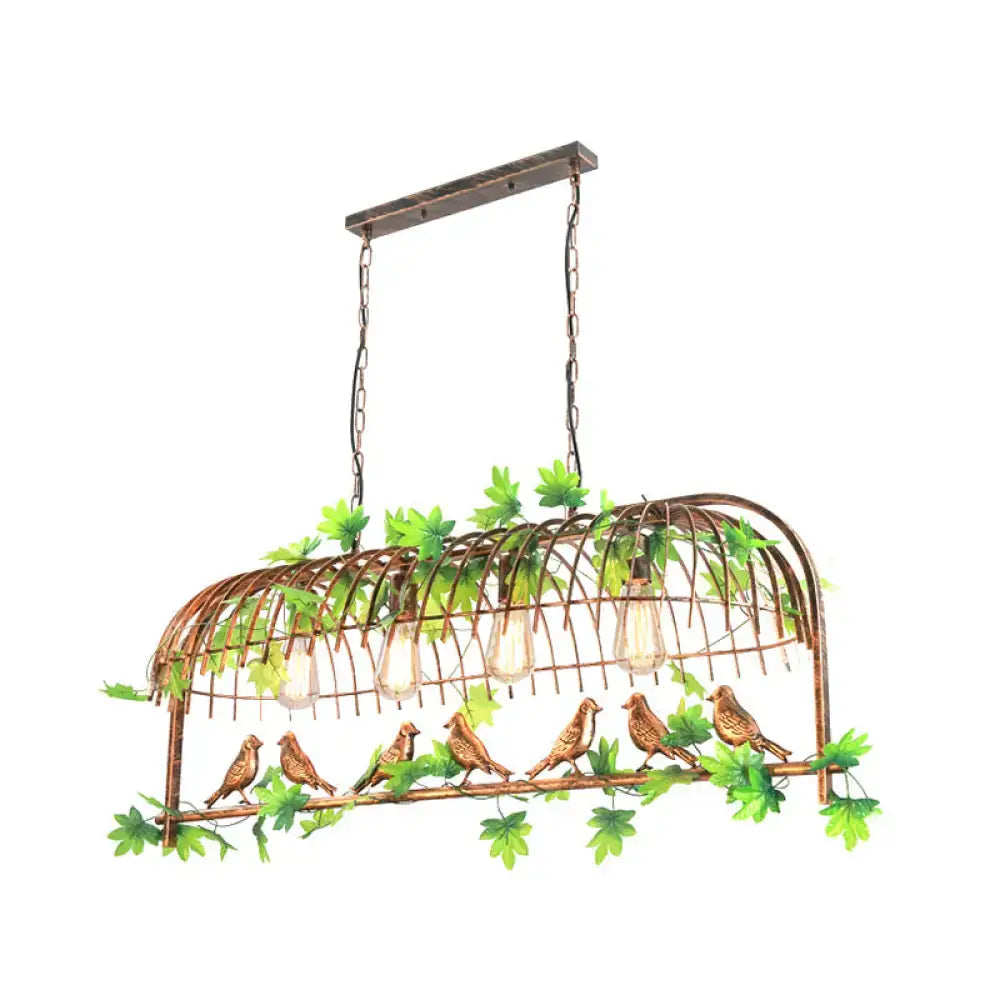 DecorBites™ Birdcage Industrial Iron Dining Room Island Light - Black/Bronze Hanging Pendant with Decorative Plant and Bird