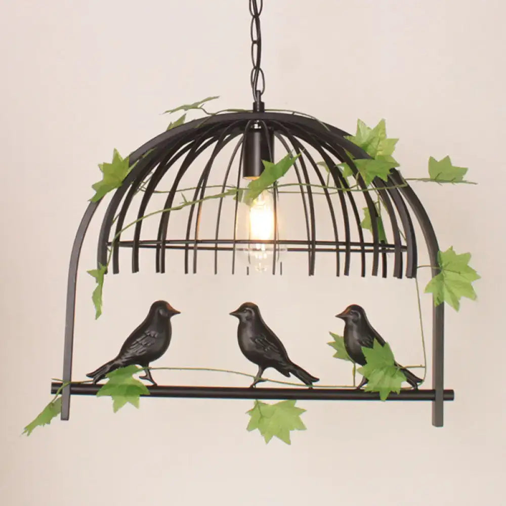 DecorBites™ Birdcage Pendant Light - Rustic Wrought Iron Island Lamp with Vine and Bird Deco for Dining Room