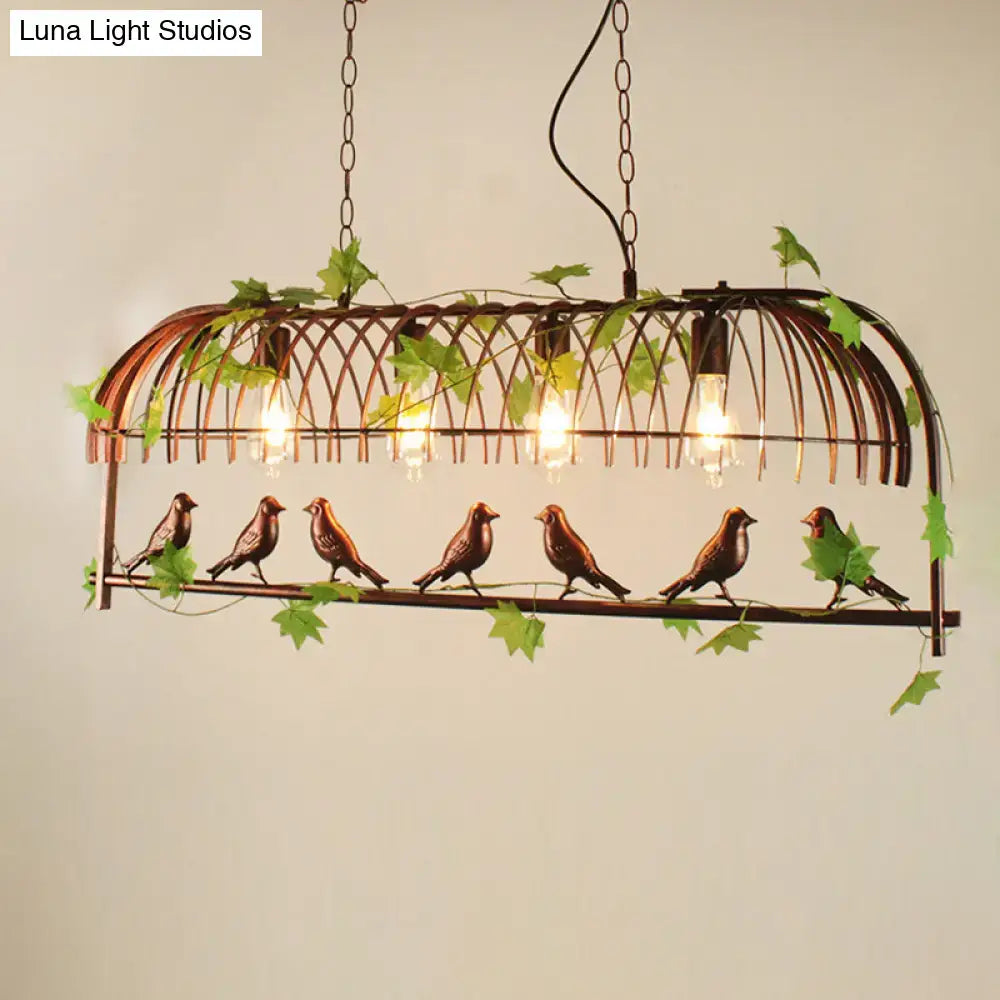 DecorBites™ Birdcage Pendant Light - Rustic Wrought Iron Island Lamp with Vine and Bird Deco for Dining Room