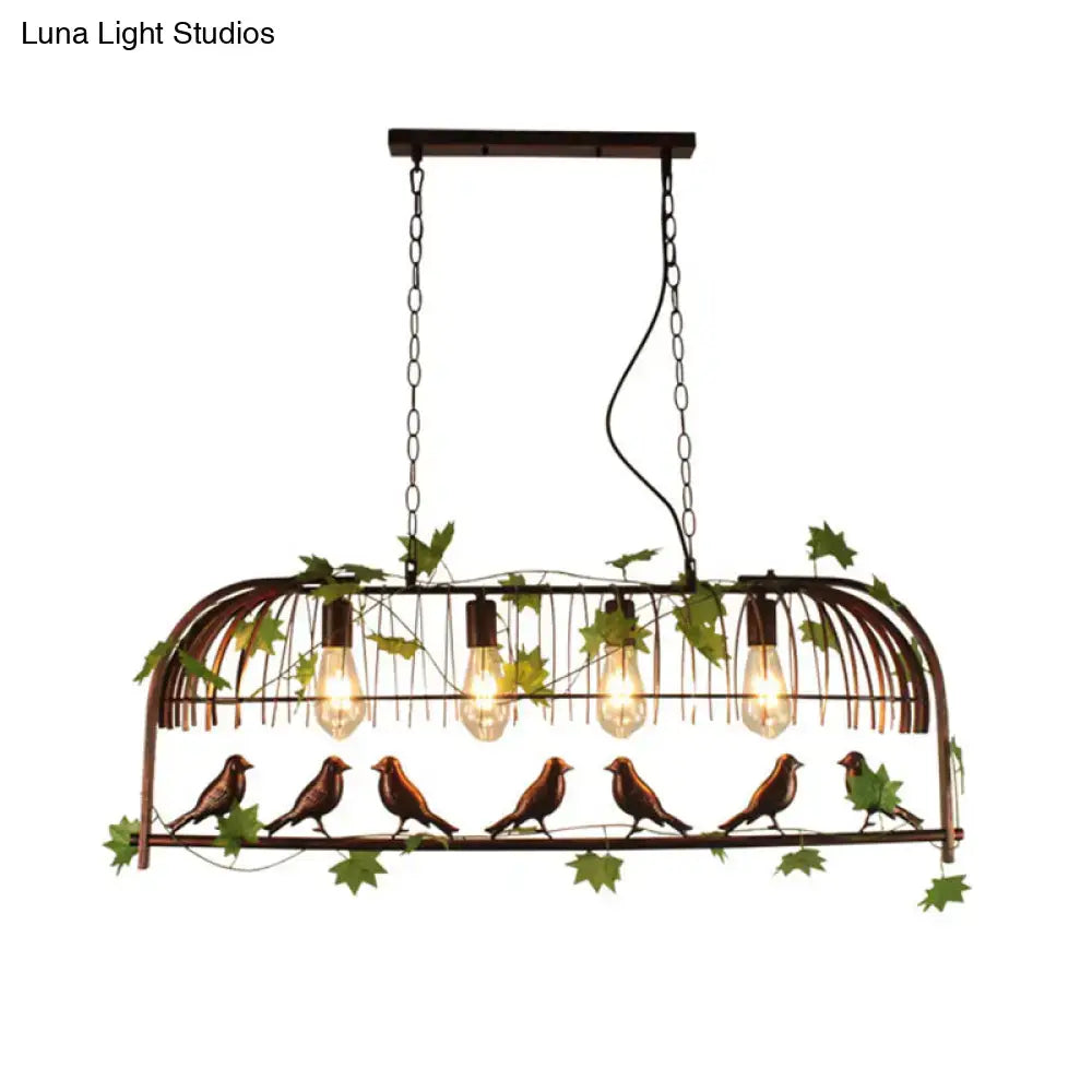 DecorBites™ Birdcage Pendant Light - Rustic Wrought Iron Island Lamp with Vine and Bird Deco for Dining Room