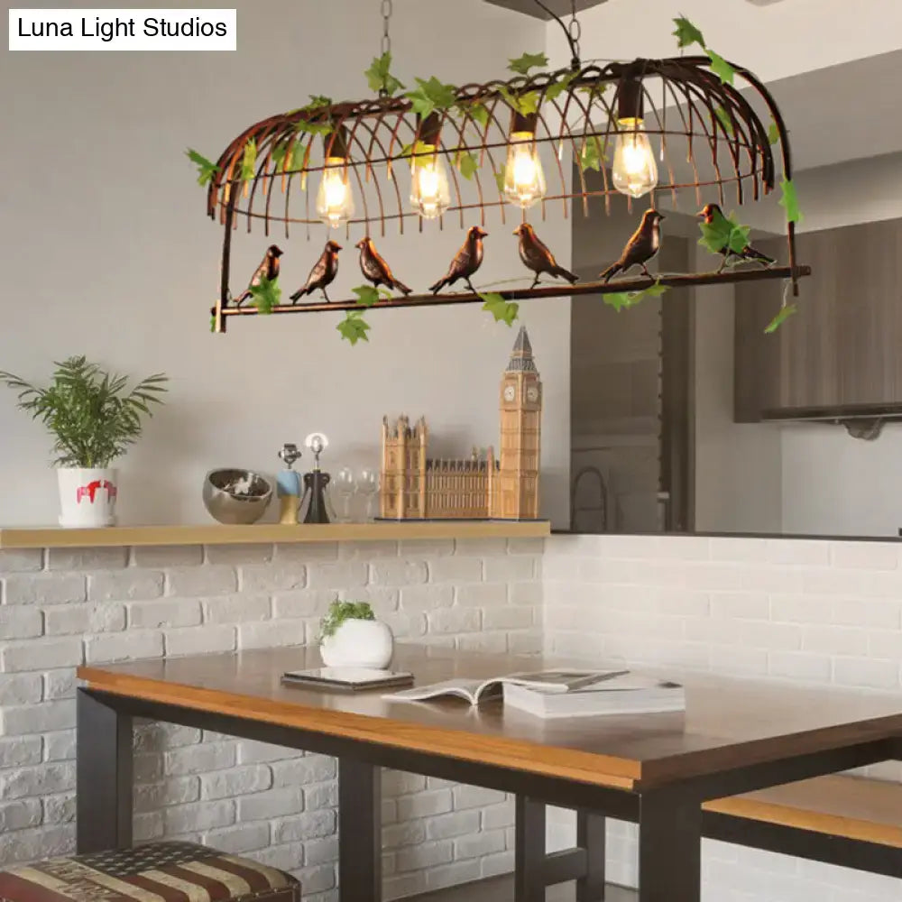 DecorBites™ Birdcage Pendant Light - Rustic Wrought Iron Island Lamp with Vine and Bird Deco for Dining Room