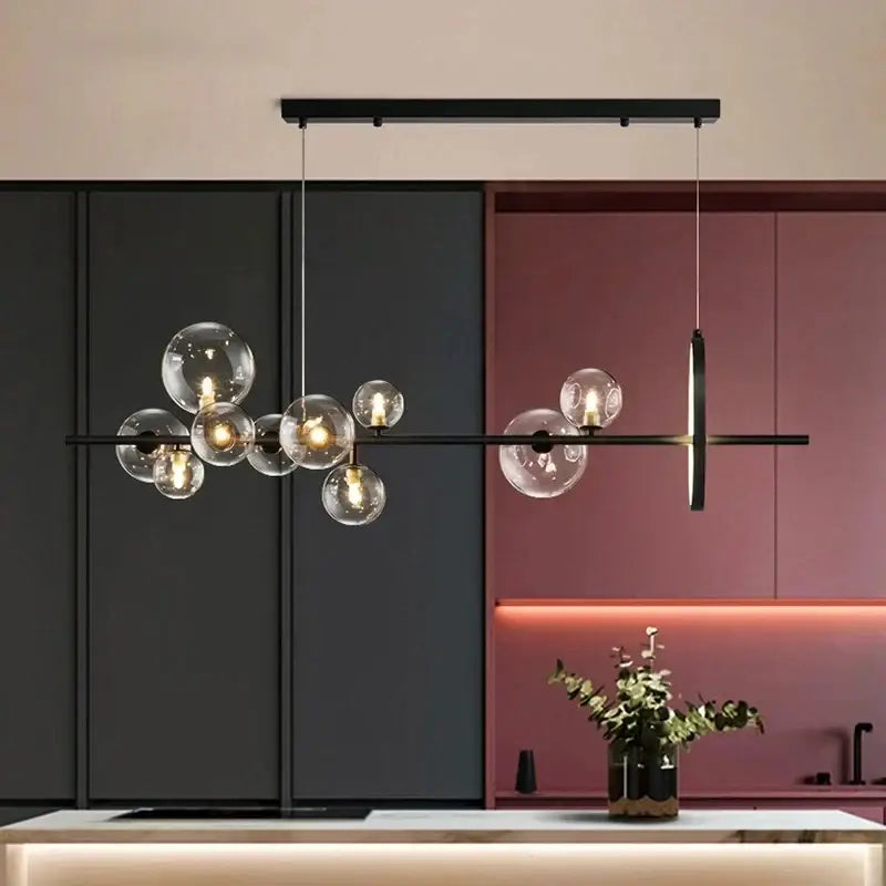 DecorBites™ Black Glass Ball LED Pendant Chandelier for Dining Room, Kitchen, and Restaurant
