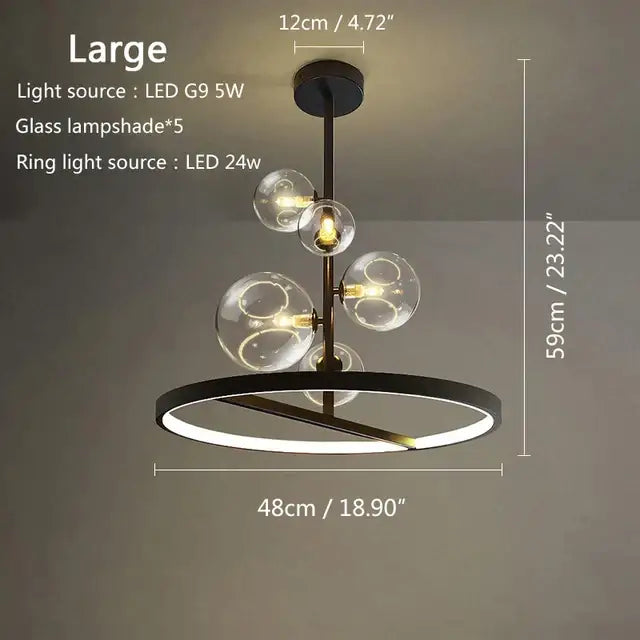 DecorBites™ Black Glass Ball LED Pendant Chandelier for Dining Room, Kitchen, and Restaurant