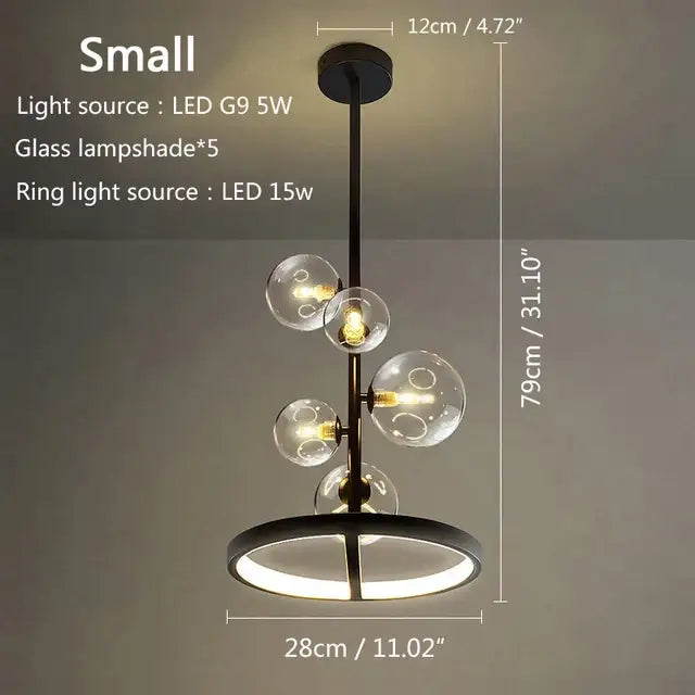 DecorBites™ Black Glass Ball LED Pendant Chandelier for Dining Room, Kitchen, and Restaurant