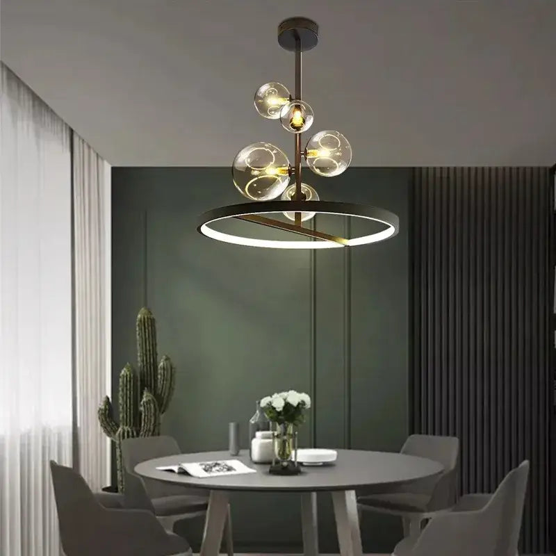 DecorBites™ Black Glass Ball LED Pendant Chandelier for Dining Room, Kitchen, and Restaurant